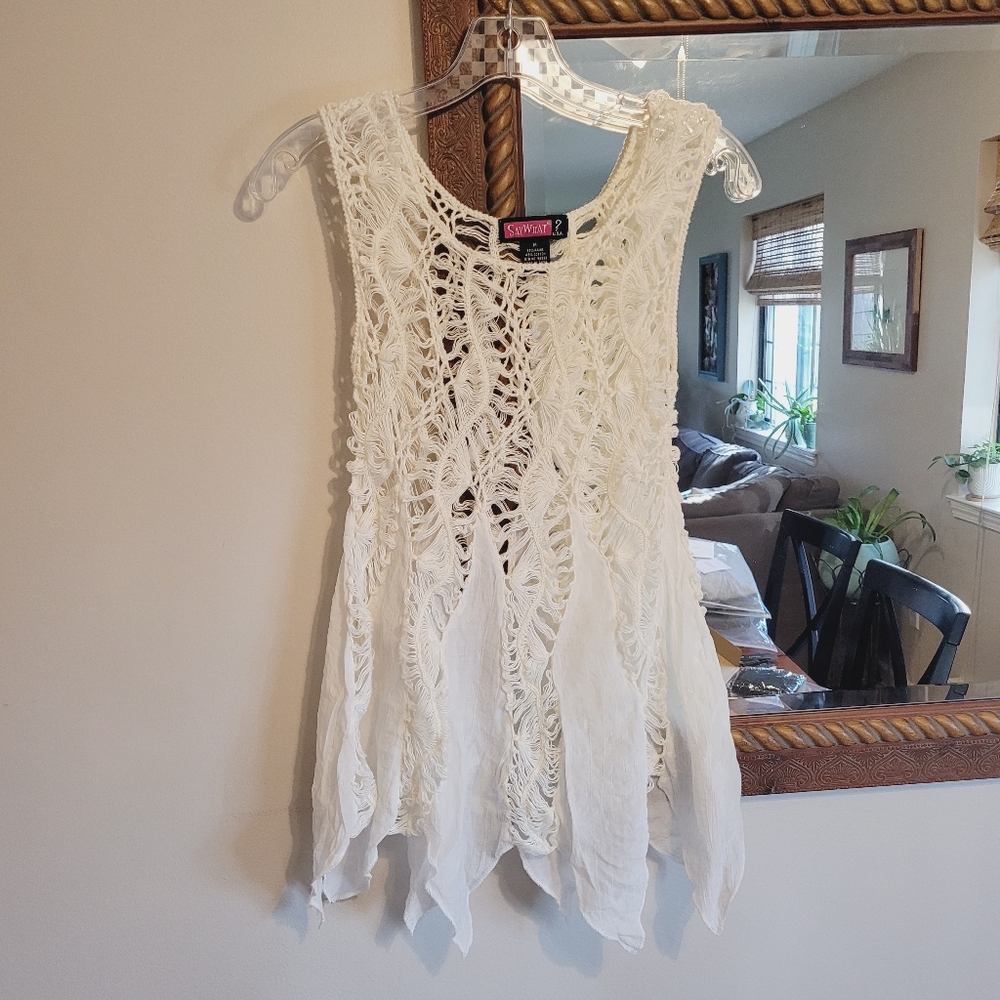 Say What? White Crochet Boho Festival Tank Top Flowy